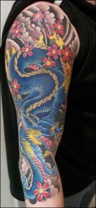 Japanese Dragon And Flowers Tatt